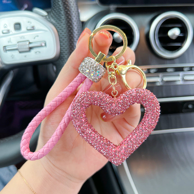 Wholesale Diamond Inlaid Hollow Clay Full Diamond Heart Keychains